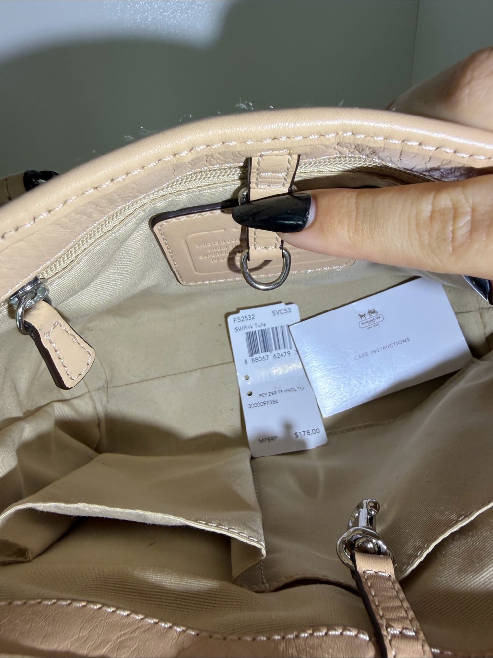 Coach Pink and White Zebra-Print Canvas Mini Tote with Tan Leather Trim - Picture 6 of 7
